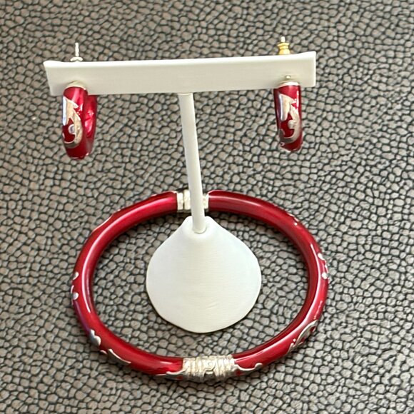 Milor Italy 925 Red Enamel bracelet and hoop earrings set - Picture 13 of 14